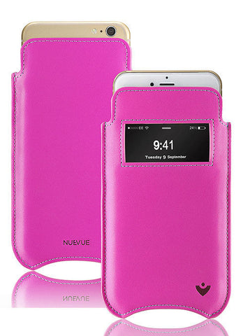 Apple iPhone 15 Pro Max Sleeve Case | Pink Leather | Screen Cleaning Sanitizing Lining | Smart Window