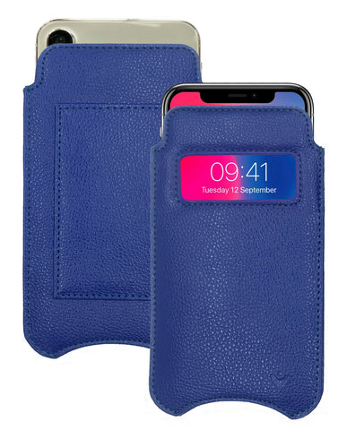 iPhone 15 / 15 Pro French Blue Faux Leather Wallet Case with NueVue Patented Antimicrobial, Germ Fighting and Screen Cleaning Technology