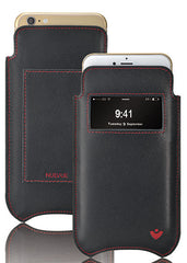 iPhone 8 Plus / 7 Plus Wallet Case Black Napa Leather | Screen Cleaning Sanitizing Microfiber Lining | smart window