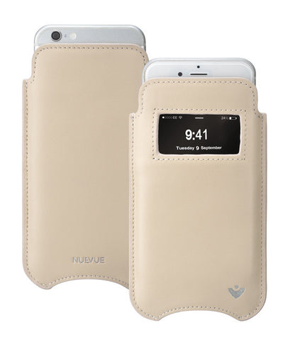 iPhone 6/6s Plus Pouch Case in White Leather | Screen Cleaning Sanitizing Lining | smart window