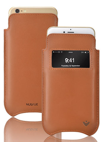 iPhone 8 Plus / 7 Plus Case in Tan Napa Leather | Screen Cleaning Sanitizing Lining | Smart Window.