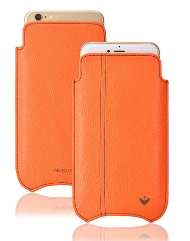 iPhone 6/6s Pouch Case in Orange Vegan Leather | Screen Cleaning Sanitizing Case.