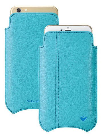 iPhone 8 Plus / 7 Plus Sleeve Case in Blue Faux Leather | Screen Cleaning Sanitizing Lining.
