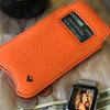 iPhone 8 Plus / 7 Plus Pouch Case in Orange Faux Leather | Screen Cleaning and Sanitizing Lining | Smart Window