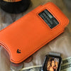iPhone SE-2020 Pouch Case in Orange Faux Leather | Screen Cleaning and Sanitizing Lining |  Smart Window