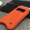 iPhone SE-2020 Pouch Case in Orange Faux Leather | Screen Cleaning and Sanitizing Lining |  Smart Window
