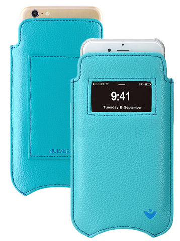 iPhone 8 Plus / 7 Plus Wallet Case in Blue Faux Leather | Screen Cleaning Sanitizing Lining | Smart Window