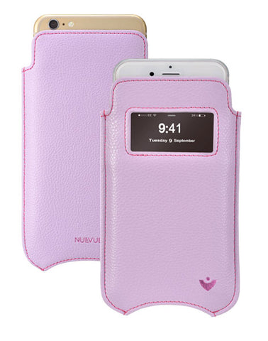 iPhone 8 Plus / 7 Plus Pouch Window Case in Purple Faux Leather |  Screen Cleaning Sanitizing Lining.