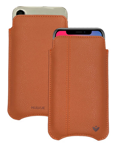 iPhone 15 / 15 Pro Tan Faux Leather Case with NueVue Patented Antimicrobial, Germ Fighting and Screen Cleaning Technology