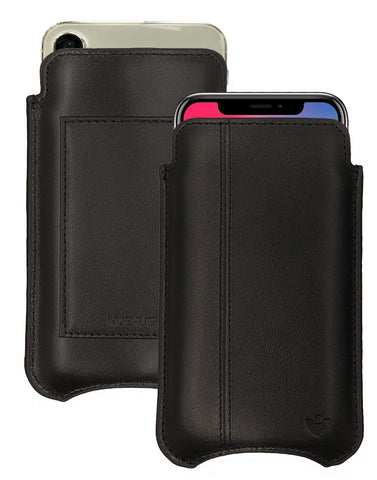 iPhone 15 / 15 Pro Black/Red Leather Wallet Case with NueVue Patented Antimicrobial, Germ Fighting and Screen Cleaning Technology