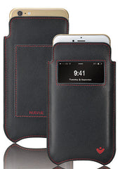 iPhone 12 mini Black Leather Sleeve Wallet Case | Screen Cleaning Sanitizing Lining | Smart Window