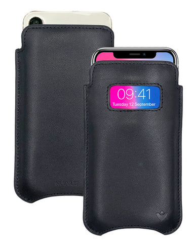 iPhone 13 / 13 Pro Black Leather Case with NueVue Patented Antimicrobial, Germ Fighting and Screen Cleaning Technology