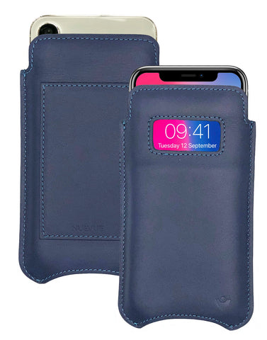 iPhone 13 / 13 Pro Blueberry Blue Leather Wallet Case with NueVue Patented Antimicrobial, Germ Fighting and Screen Cleaning Technology