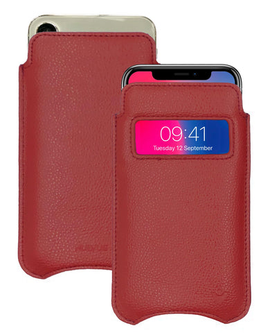 iPhone 14 / iPhone 14 Pro Rose Red Faux Leather Case with NueVue Patented Antimicrobial, Germ Fighting and Screen Cleaning Technology