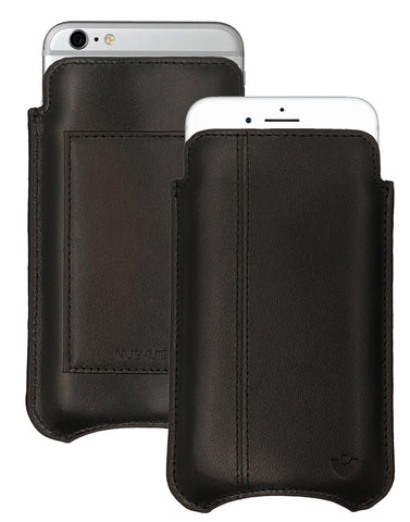 iPhone 6/6s Plus Wallet Case in Black Genuine Leather w/ Black Stitching | Screen Cleaning Sanitizing Lining.