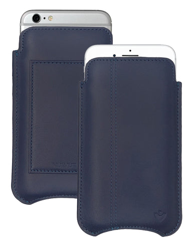 iPhone 6/6s Plus Wallet Case in Blueberry Blue Genuine Leather | Screen Cleaning Sanitizing Lining.