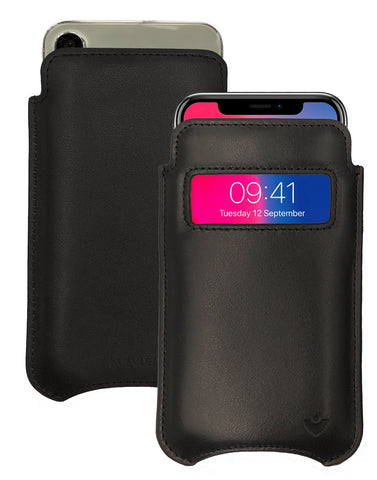 iPhone 14 / 14 Pro Black Leather Case with NueVue Patented Antimicrobial, Germ Fighting and Screen Cleaning Technology