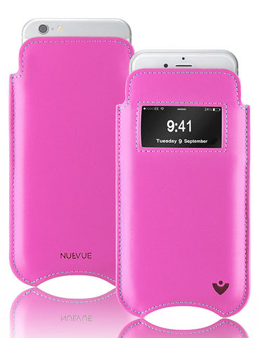 iPhone 8 / 7 Sleeve Case in Pink Napa Leather | Screen Cleaning Sanitizing Lining | Smart Window.