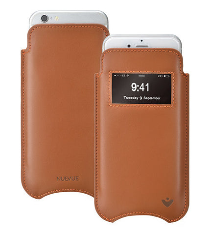 iPhone 6/6s Plus Sleeve Case in Tan Napa Leather | Screen Cleaning Sanitizing Lining | smart window