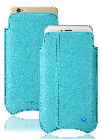 Apple iPhone 12 mini Pouch Case in Teal Blue Vegan Leather | Screen Cleaning and Sanitizing Lining