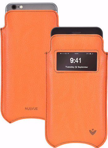 Apple iPhone 12 mini Case in Kumquat Vegan Leather | Screen Cleaning Sanitizing Lining | Smart Window