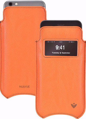 NueVue iPhone 11 Pro Max and iPhone Xs Max Case Faux Leather  | Flame Orange | Sanitizing Screen Cleaning Case