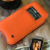 Apple iPhone 12 Pro Max Case in Kumquat Vegan Leather | Screen Cleaning Sanitizing Lining | Smart Window.