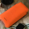 iPhone 8 / 7 Pouch Case in Orange Faux Leather | Screen Cleaning and Sanitizing Lining