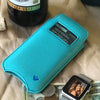 Apple iPhone 12 Pro Max Wallet Case in Teal Blue Vegan Leather | Screen Cleaning Sanitizing Lining | smart window