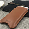 iPhone SE-2020 Pouch Case in Tan Napa Leather | Screen Cleaning and Sanitizing Lining | Smart Window