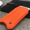 iPhone 8 / 7 Pouch Case in Orange Faux Leather | Screen Cleaning and Sanitizing Lining