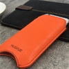 iPhone SE-2020 Pouch Case in Orange Faux Leather | Screen Cleaning and Sanitizing Lining