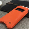 iPhone 8 Plus / 7 Plus Pouch Case in Orange Faux Leather | Screen Cleaning and Sanitizing Lining | Smart Window