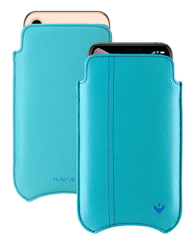 NueVue iPhone 11/iPhone XR Case Faux Leather | Teal Blue | Sanitizing Screen Cleaning Case