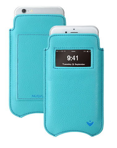 iPhone 8 / 7 Wallet Case in Blue Faux Leather | Screen Cleaning Sanitizing Lining | Smart Window