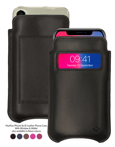 iPhone 11 Pro and iPhone X/Xs Wallet Case | Screen Cleaning and Sanitizing Lining | Genuine USA Cowhide Napa Leather | Smart Window