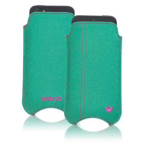 iPhone SE-1st Gen, 5 Pouch Case in Aqua Green Canvas | Screen Cleaning Protective Sanitizing Lining