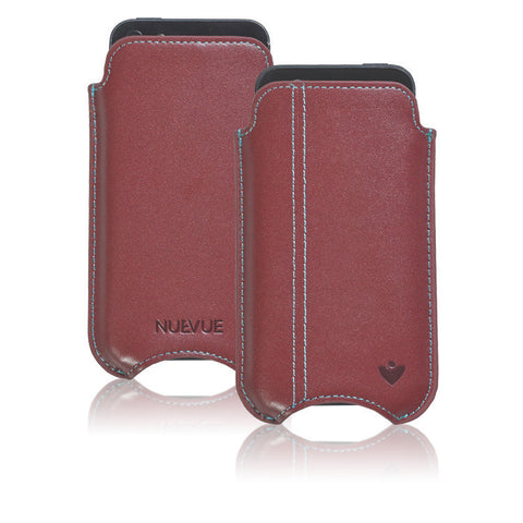 iPhone SE-1st Gen, 5s Pouch Case in Burgundy Napa Leather | Screen Cleaning Sanitizing Lining.