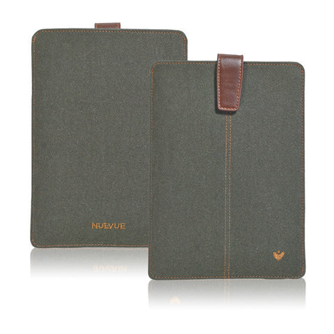 iPad mini Sleeve Case in Green Cotton Twill | Screen Cleaning Sanitizing Lining.